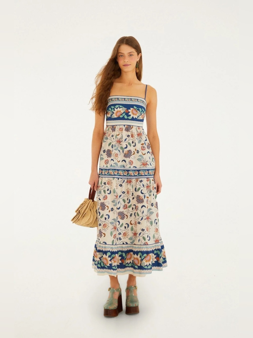 FARM Rio Cream Floral Maxi Dress with Blue Bands